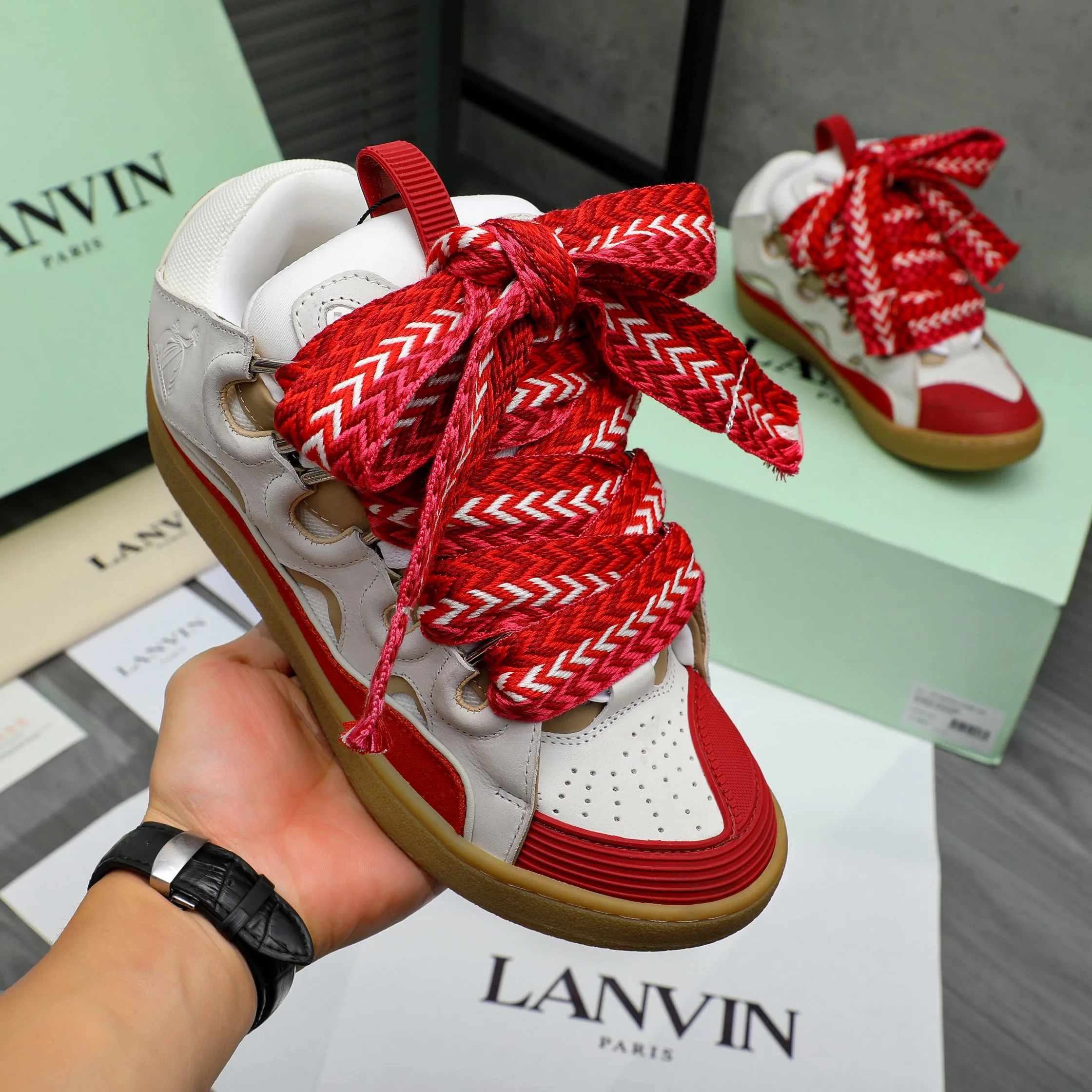 Men's shoes 💰740 [Lanvin] Lanvin high-end quality original couple's casual shoes - Upper: imported cowhide leather splicing breathable mesh - Inner lining: Lycra elastic lining - Outsole: original rubber outsole - Super high quality control·Fine workmanship: highlighted (high-end·luxury·grade) -Size: 36-45 (45 can be customized)